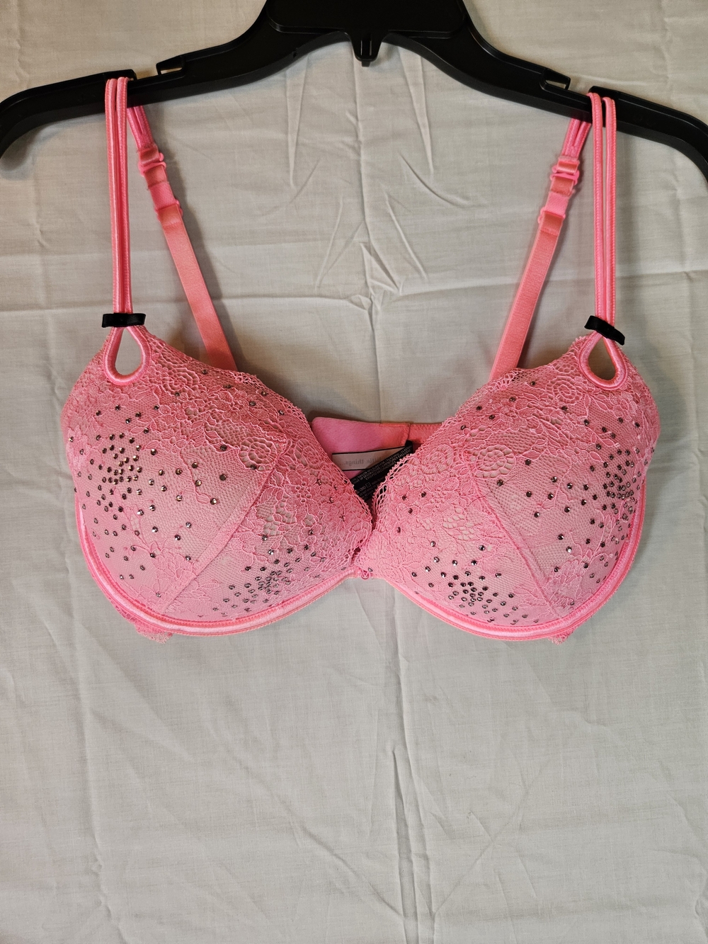 Victoria's Secret Vintage Bling Pink Lace Push-Up Bra with Rhinestones 2000s